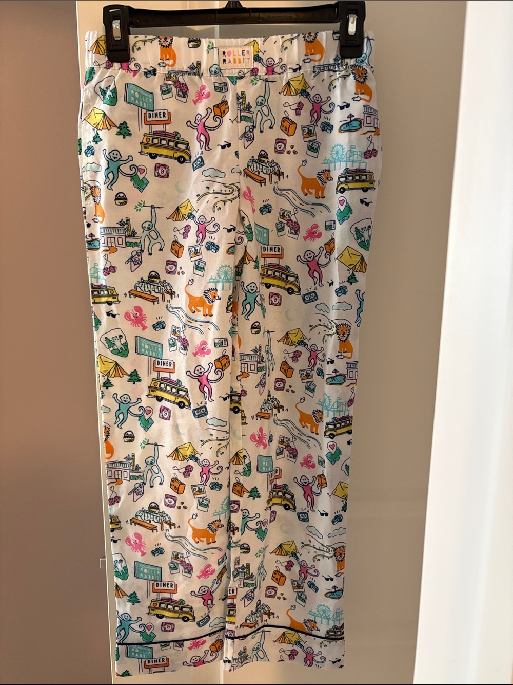 Roller Rabbit Kids White Pajama Bottoms with Multi-Color Cartoon Print